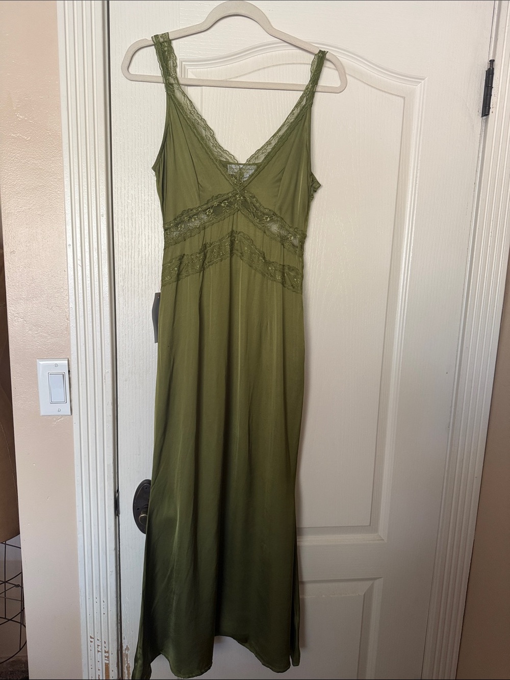 NWT Never Fully Dressed Olive Green Lace Slip Midi Dress US 4